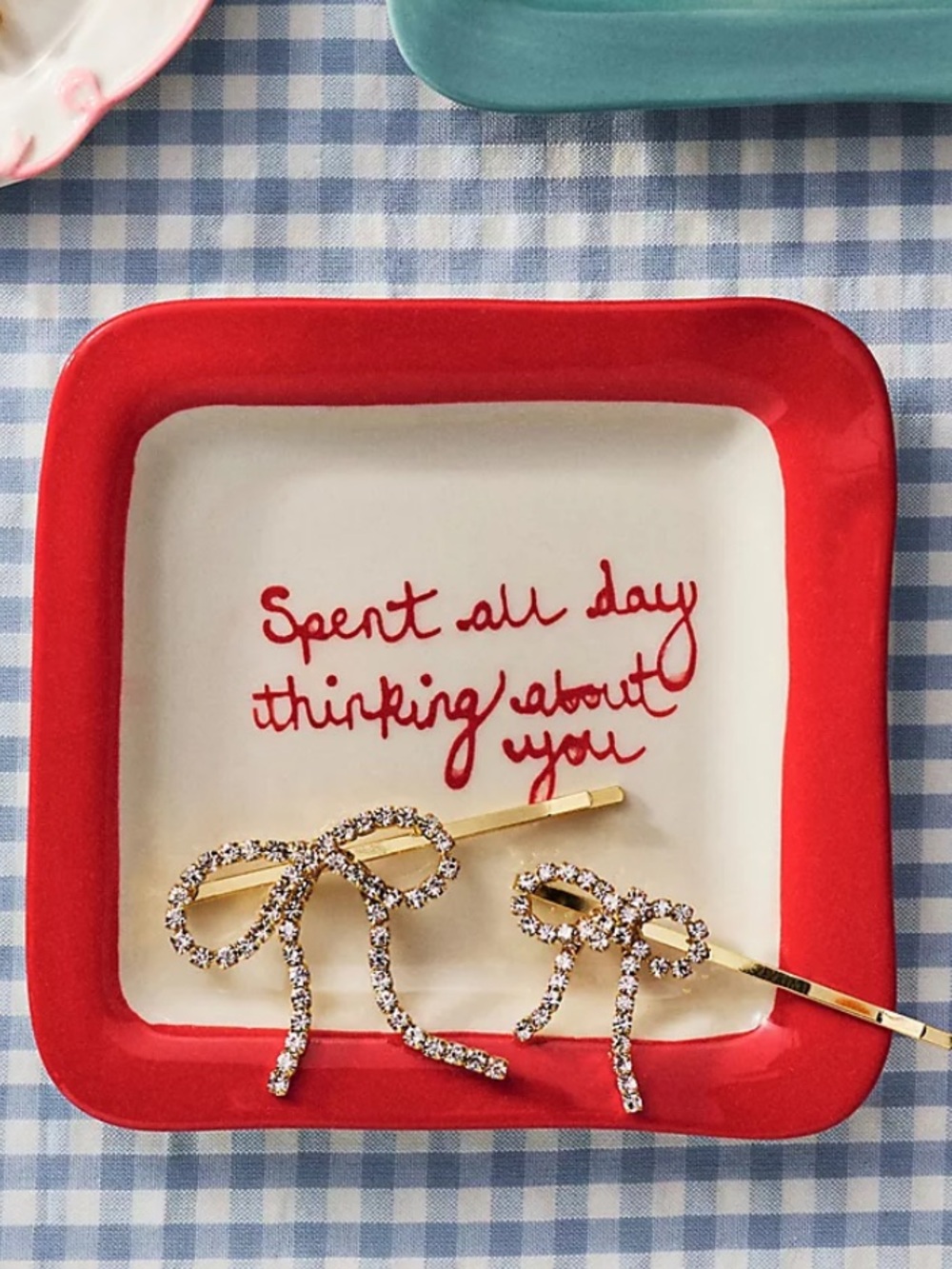 Anthropologie Stoneware Script Trinket Dish or Dice Holder Red and White - Picture 4 of 5